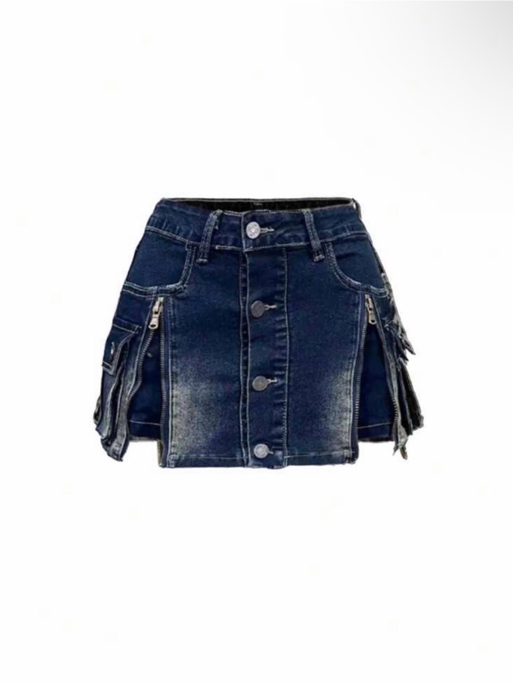 ROMWE Dark Blue Distressed Denim Cargo Mini Skirt